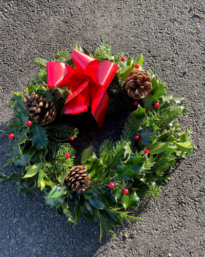 Plain Holly Wreath - Holly wreath for Christmas delivered in Derby, Alvaston, Borrowash, Allestree, Littleover, Mickleover, Spondon, Pride Park, Chaddesden, Duffield, Wirksworth by Beauty of Flowers