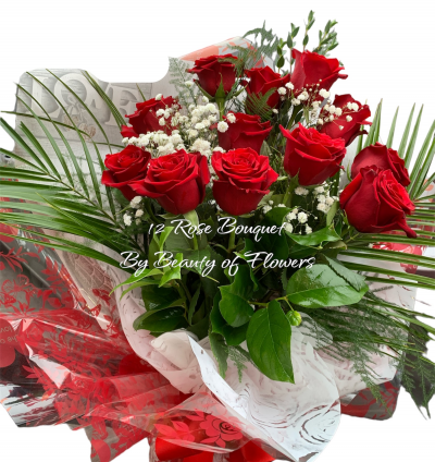 12 Rose Bouquet delivered in Derby - 12 roses for Valentine delivered in Derby and Derbyshire by Beauty of Flowers