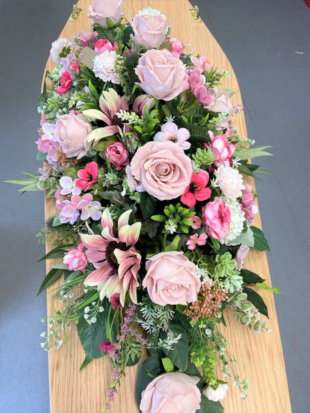 Artificial Pink Coffin Spray